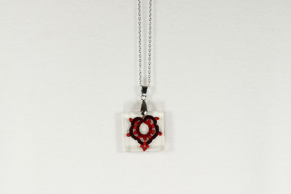 SQUARE PENDANT RED MAPLE LEAF WITH BEADS