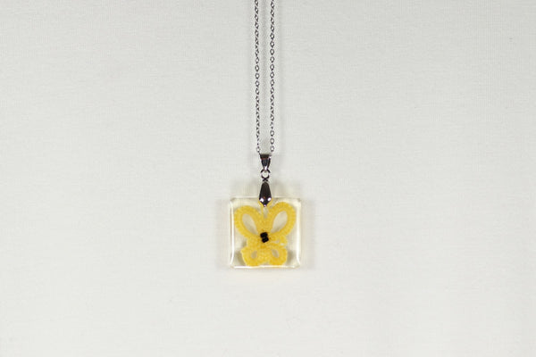 SQUARE PENDANT YELLOW BUTTERFLY