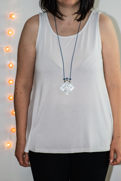 SQUARE PENDANT WHITE SNOWFLAKE WITH GLITTERS