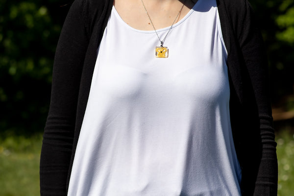 SQUARE PENDANT YELLOW BUTTERFLY