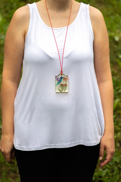 HUMMINGBIRD PENDANT WITH RED FLOWERS