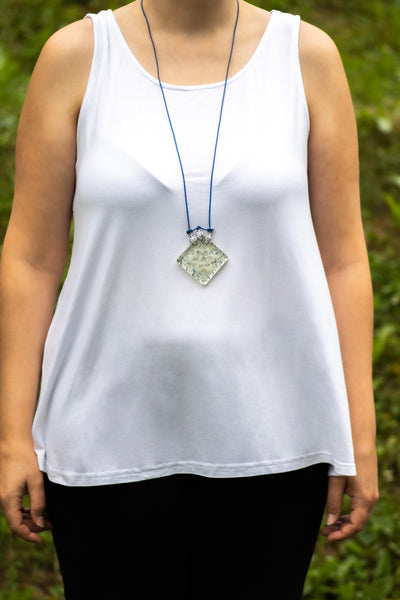 SQUARE PENDANT WHITE SNOWFLAKE WITH GLITTERS