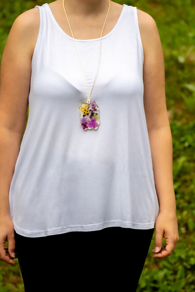 YELLOW BUTTERFLY PENDANT ON PURPLE FLOWERS