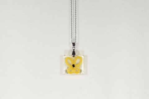 SQUARE PENDANT YELLOW BUTTERFLY