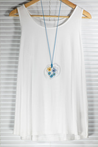 YELLOW AND BLUE BUTTERFLY PENDANT ON FORGET-ME-NOT FLOWERS
